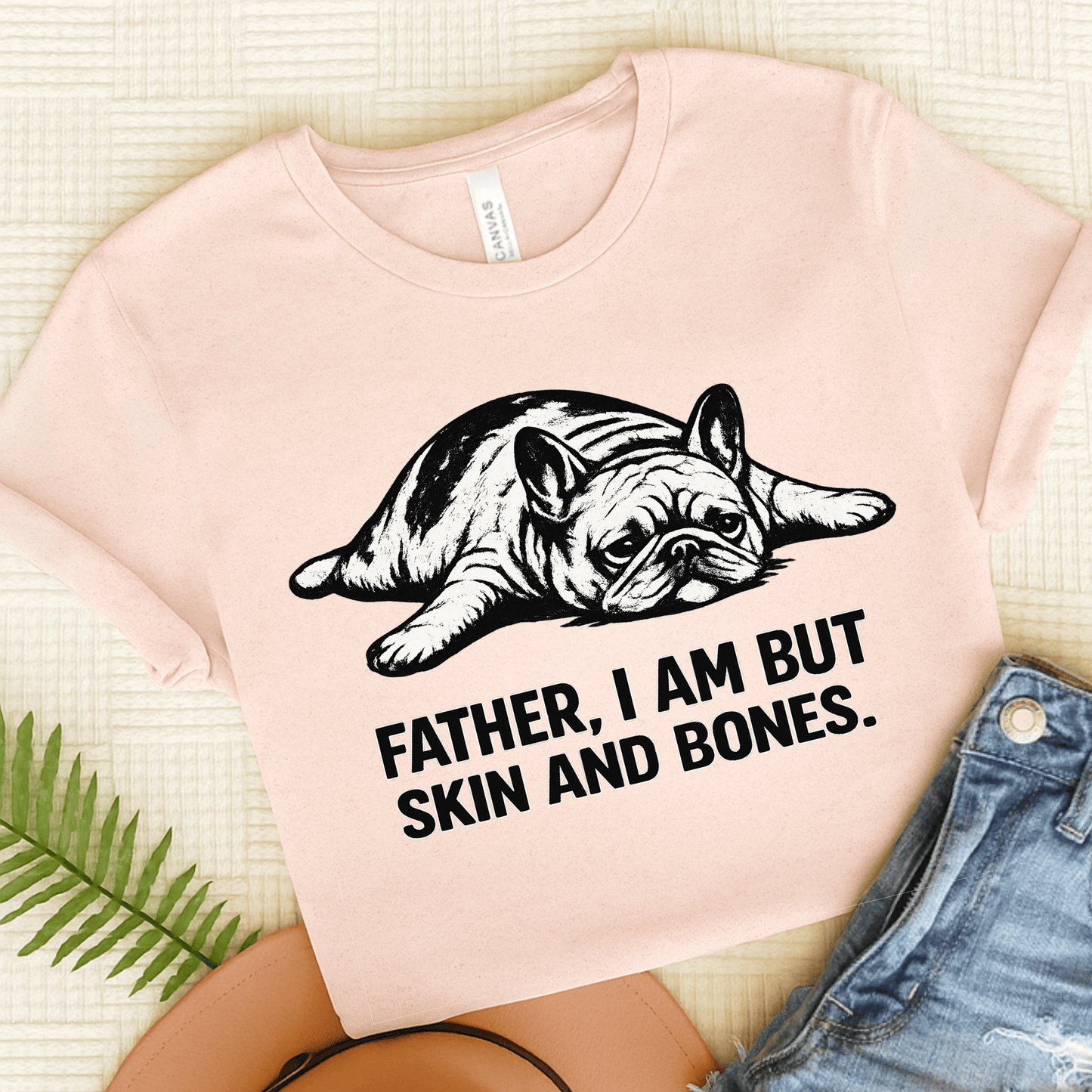 French Bulldog Father Funny Skin Bones Unisex Tshirt Soft Pink