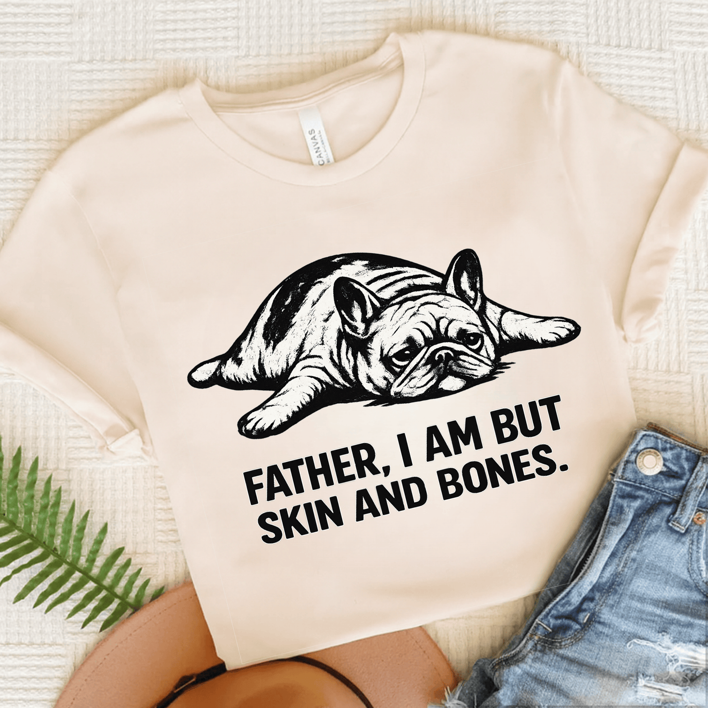 French Bulldog Father Funny Skin Bones Unisex Tshirt Natural