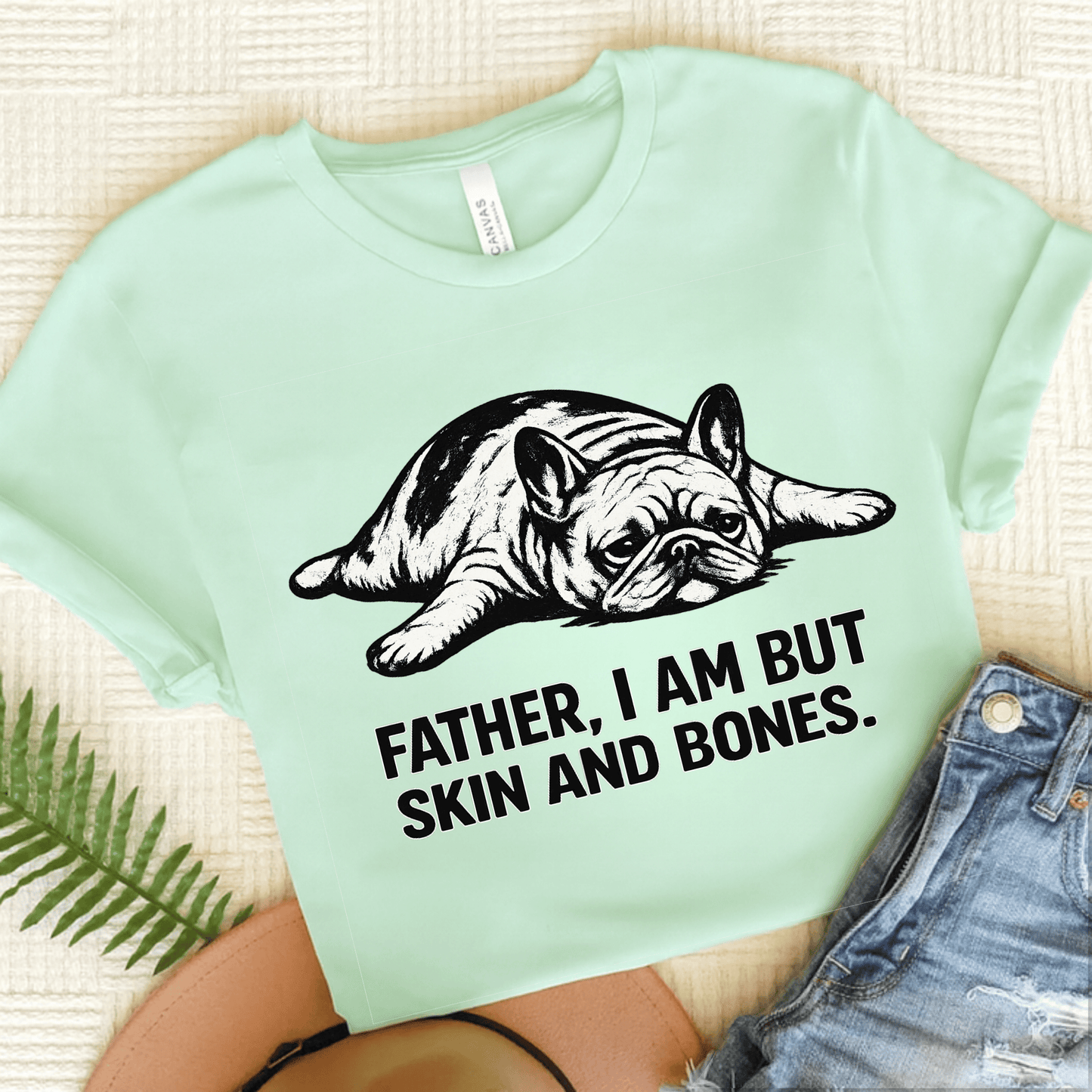 French Bulldog Father Funny Skin Bones Unisex Tshirt Heather Mint
