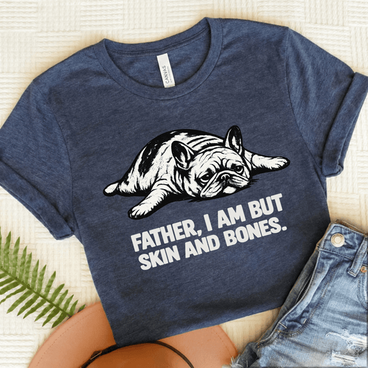 French Bulldog Father Funny Skin Bones Unisex Tshirt Heather Navy