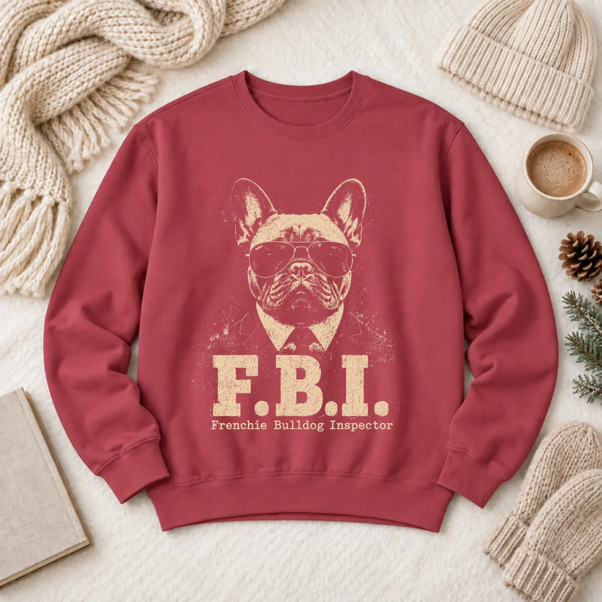 French Bulldog FBI Funny Unisex Sweatshirt Crimson