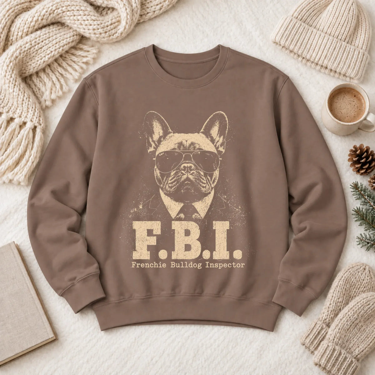 French Bulldog FBI Funny Unisex Sweatshirt Espresso