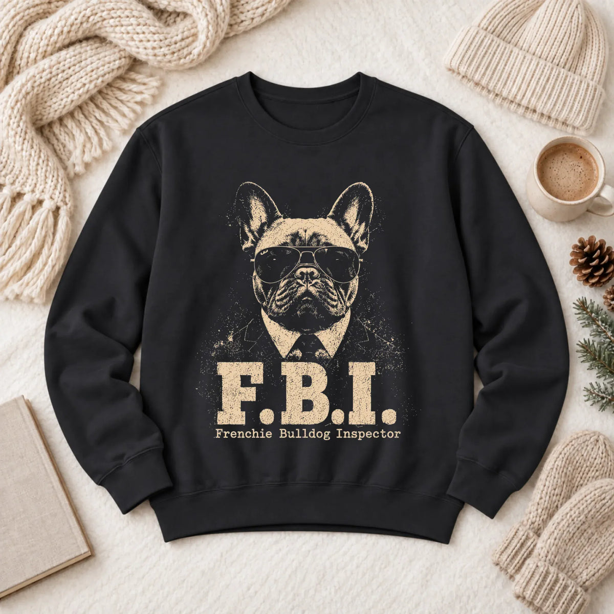 French Bulldog FBI Funny Unisex Sweatshirt Black