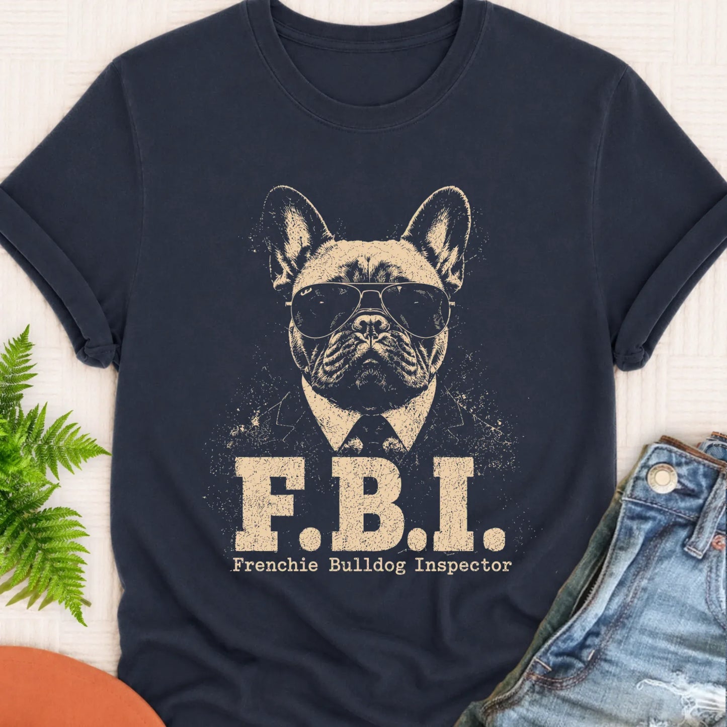 T-Shirt Navy / S French Bulldog FBI Funny Unisex Tshirt