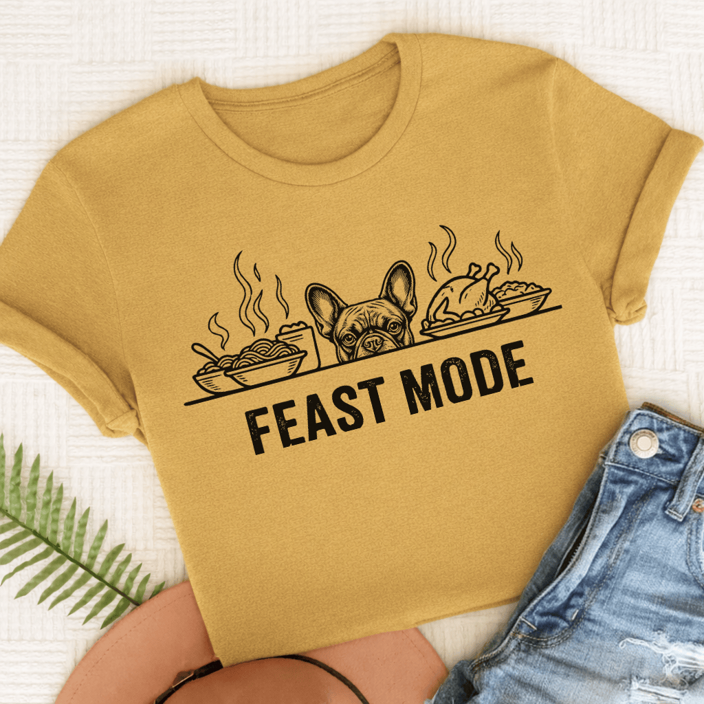 French Bulldog Feast Mode Unisex TShirt Comfort Colors Mustard