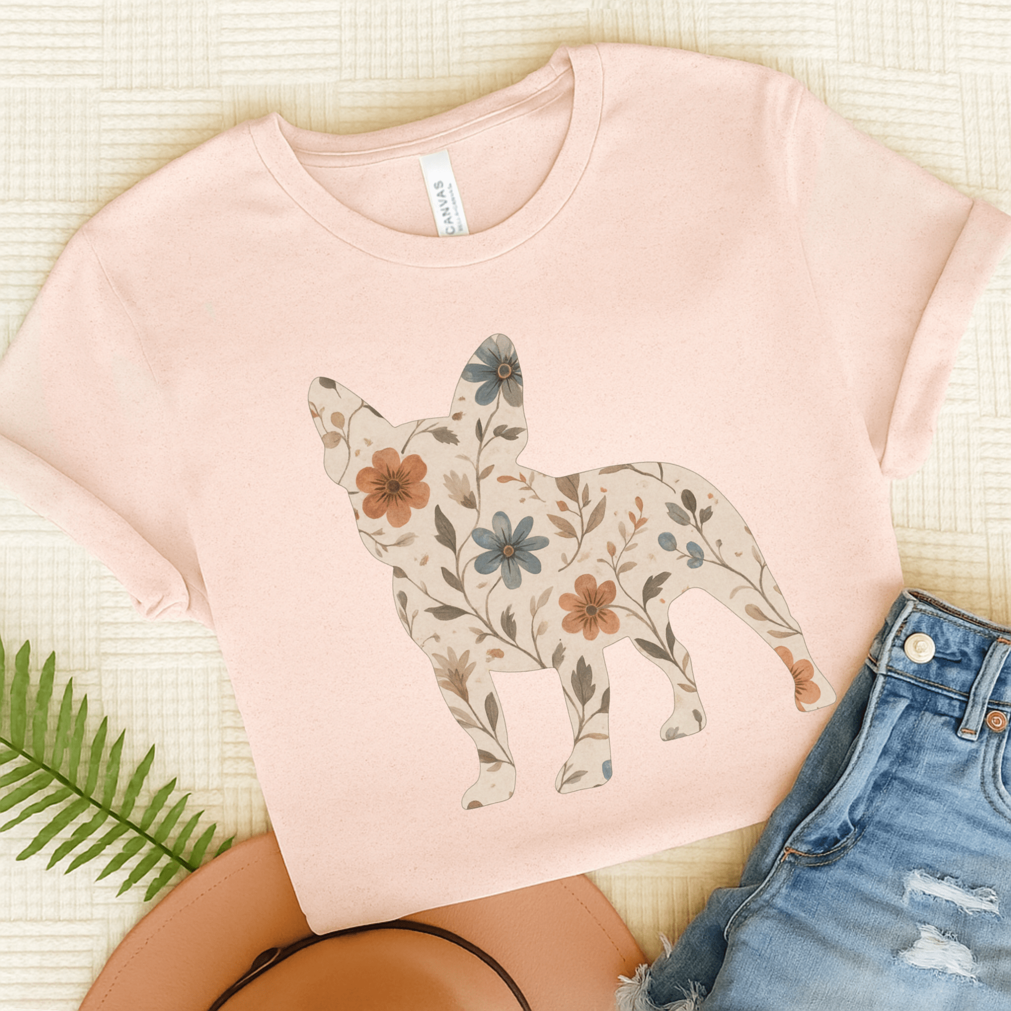 Printify T-Shirt Soft Pink / S French Bulldog Floral Silhouette TShirt