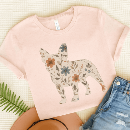 Printify T-Shirt Soft Pink / S French Bulldog Floral Silhouette TShirt