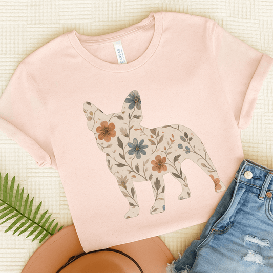 Printify T-Shirt Soft Pink / S French Bulldog Floral Silhouette TShirt