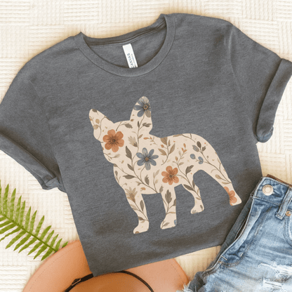 Printify T-Shirt Deep Heather / S French Bulldog Floral Silhouette TShirt