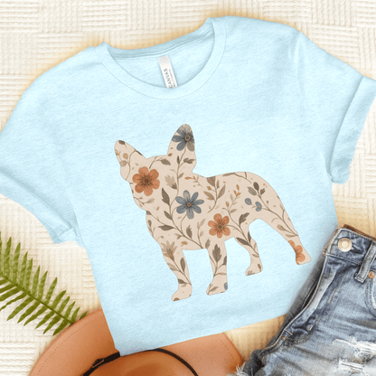 Printify T-Shirt Heather Ice Blue / S French Bulldog Floral Silhouette TShirt