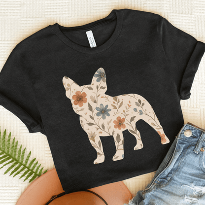 Printify T-Shirt Solid Black Blend / S French Bulldog Floral Silhouette TShirt