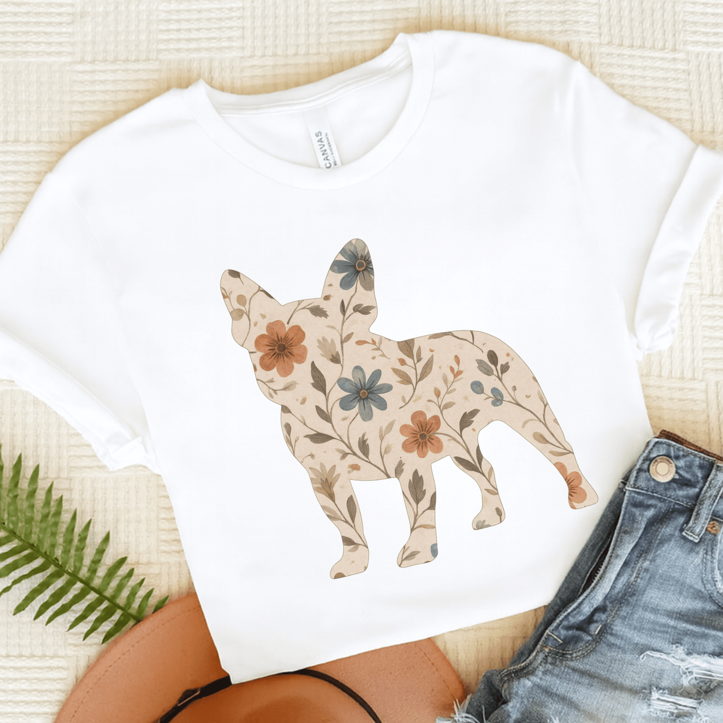Printify T-Shirt White / S French Bulldog Floral Silhouette TShirt