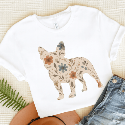 Printify T-Shirt White / S French Bulldog Floral Silhouette TShirt