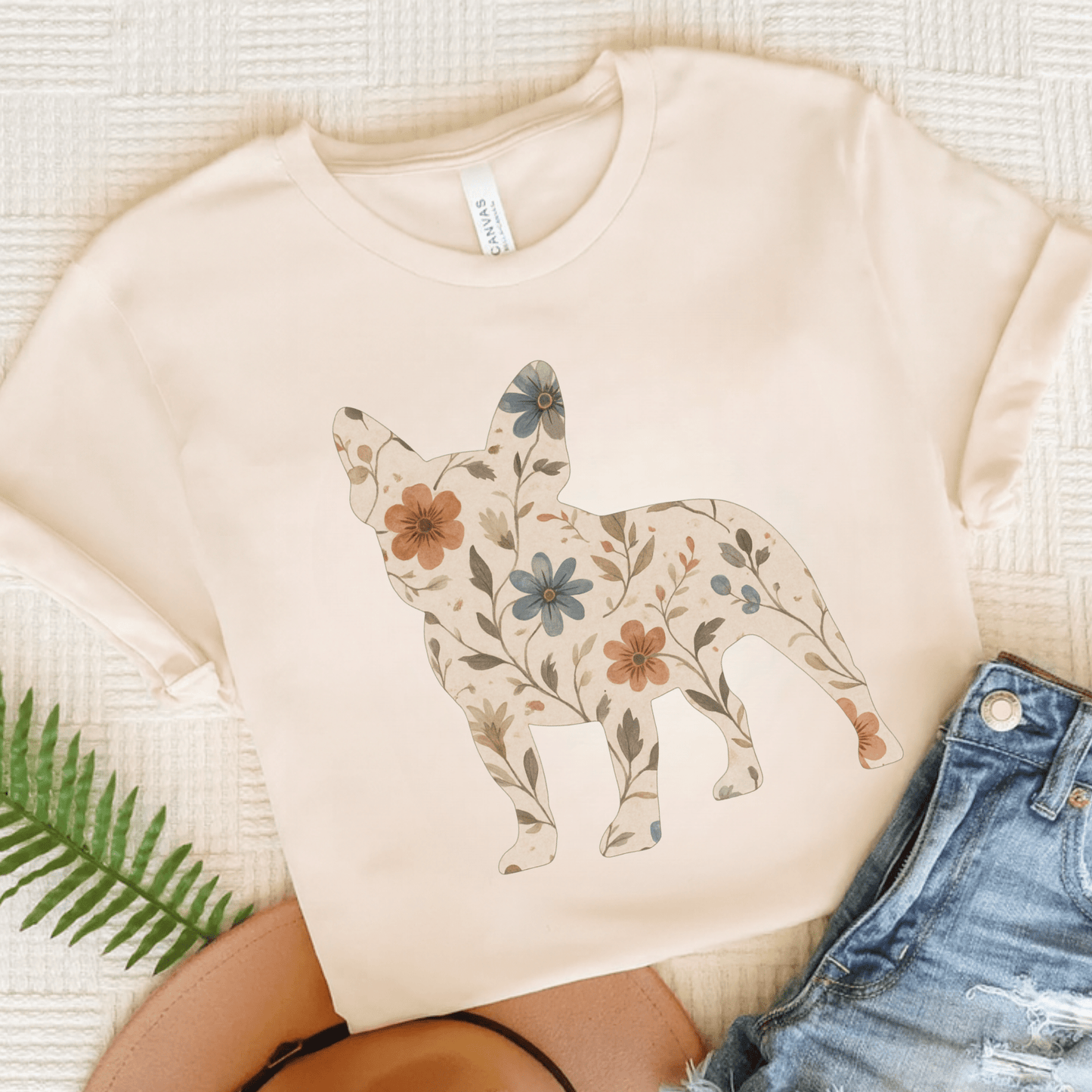 Printify T-Shirt Natural / S French Bulldog Floral Silhouette TShirt