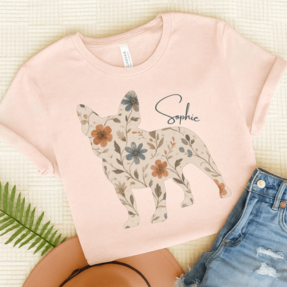 Printify T-Shirt French Bulldog Floral Silhouette TShirt
