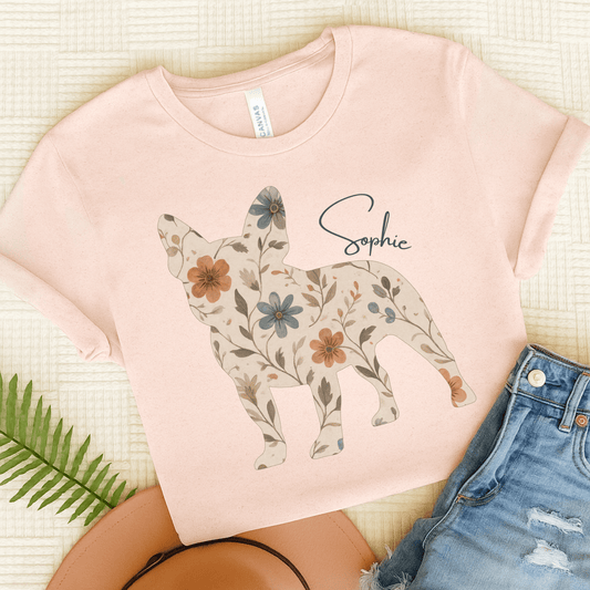 Printify T-Shirt French Bulldog Floral Silhouette TShirt