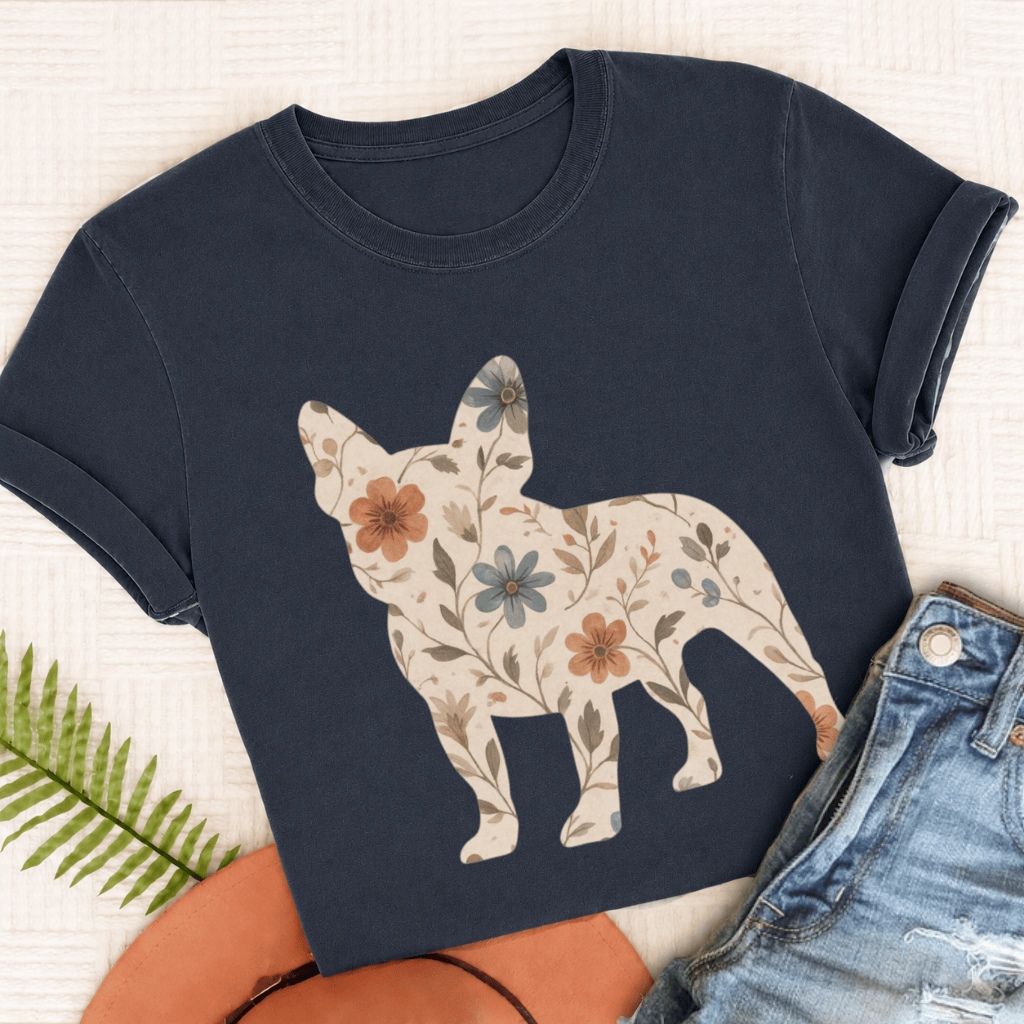 French Bulldog Floral Silhouette Unisex TShirt True Navy