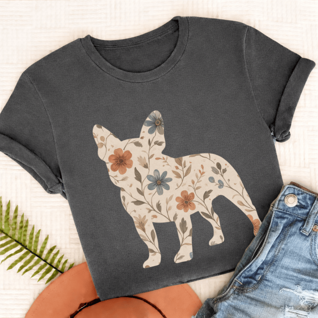 French Bulldog Floral Silhouette Unisex TShirt Pepper