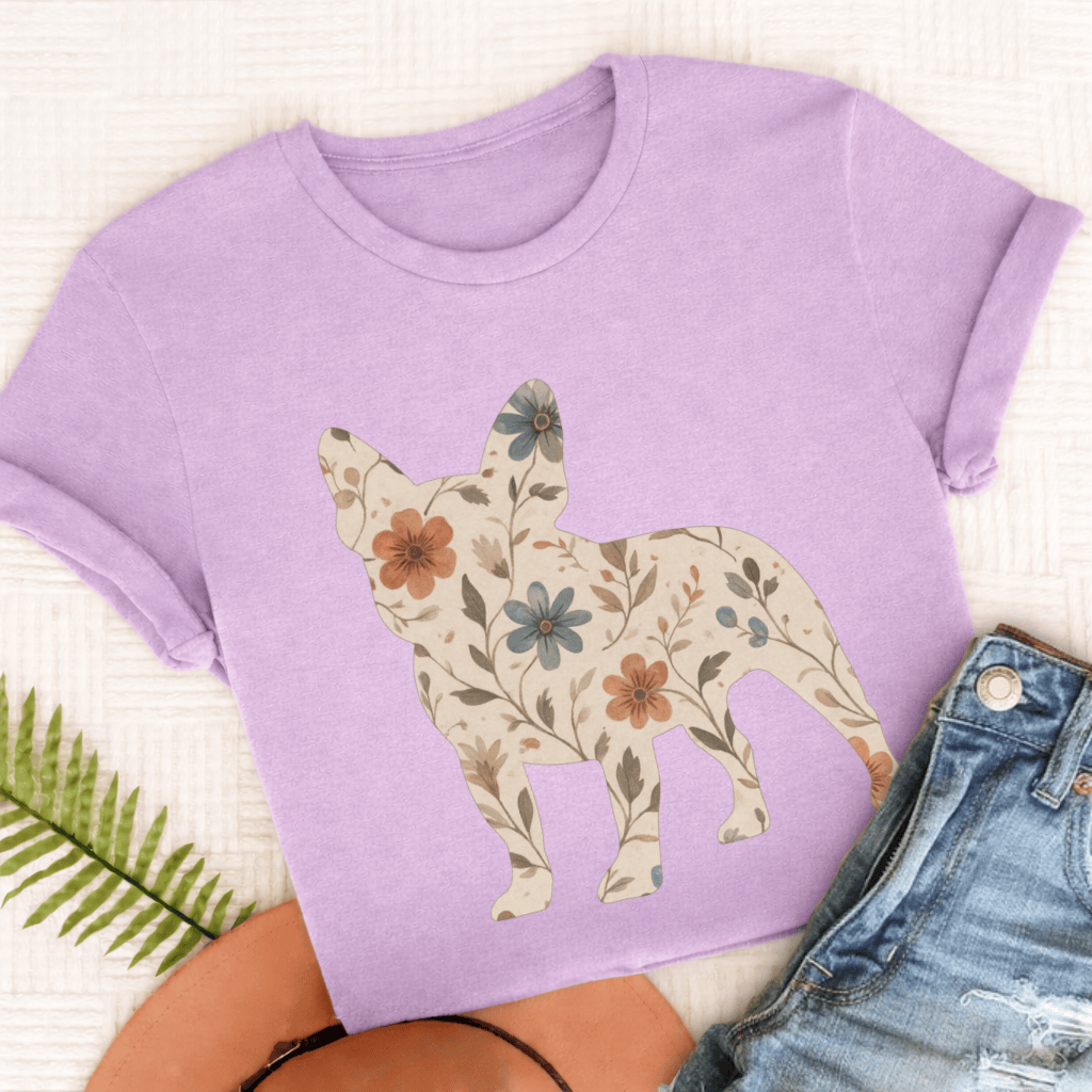 French Bulldog Floral Silhouette Unisex TShirt Orchid