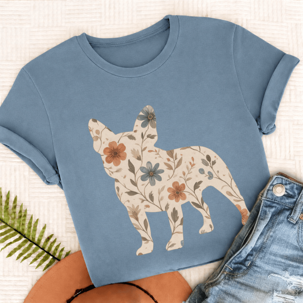 French Bulldog Floral Silhouette Unisex TShirt Ice Blue