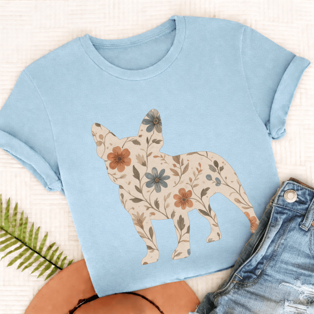 French Bulldog Floral Silhouette Unisex TShirt Chambray