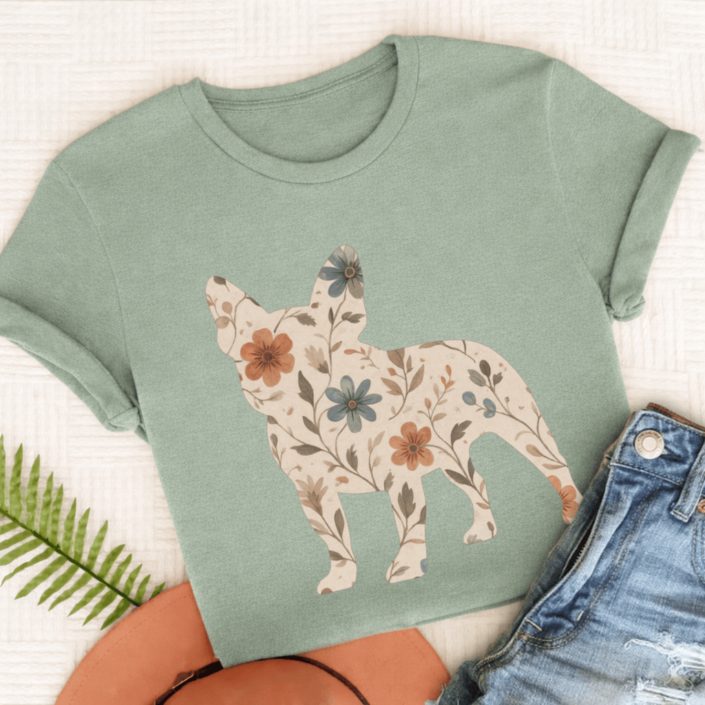 French Bulldog Floral Silhouette Unisex TShirt Bay