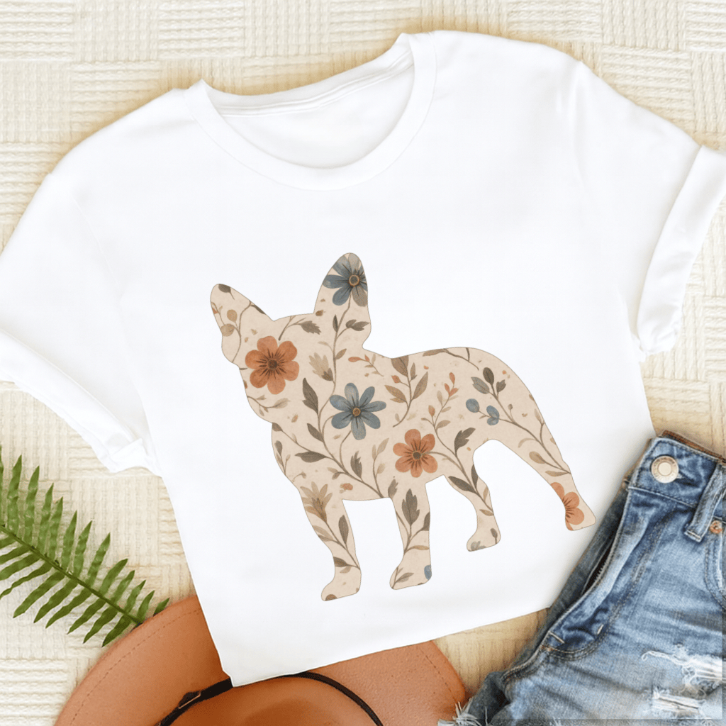 French Bulldog Floral Silhouette Unisex TShirt White