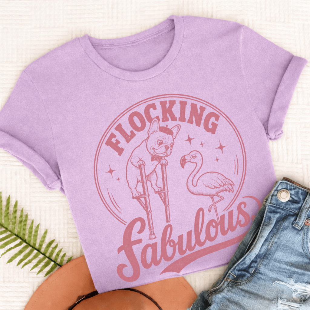 French Bulldog Florida Flamingo Unisex TShirt Orchid