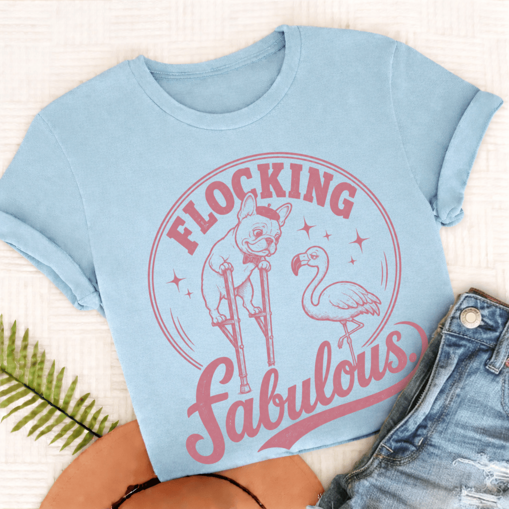 French Bulldog Florida Flamingo Unisex TShirt Chambray
