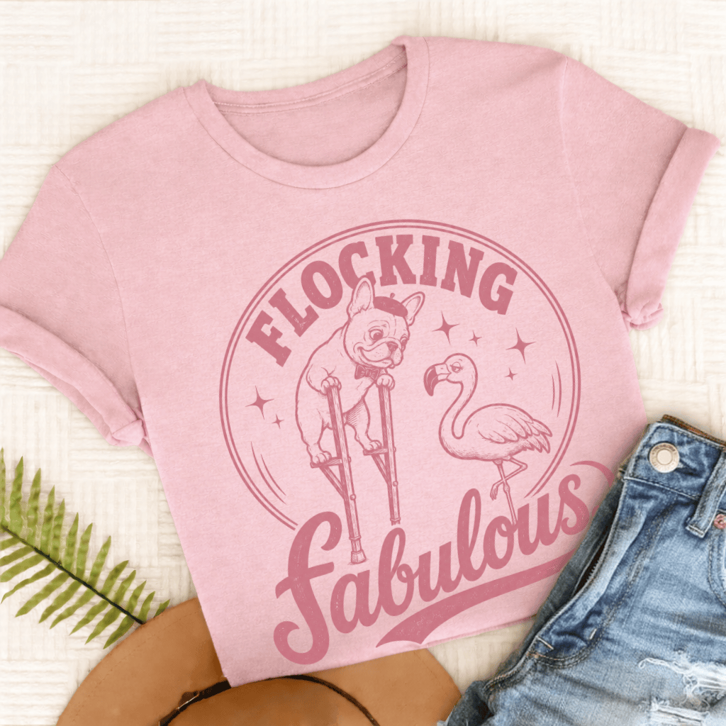 French Bulldog Florida Flamingo Unisex TShirt Blossom