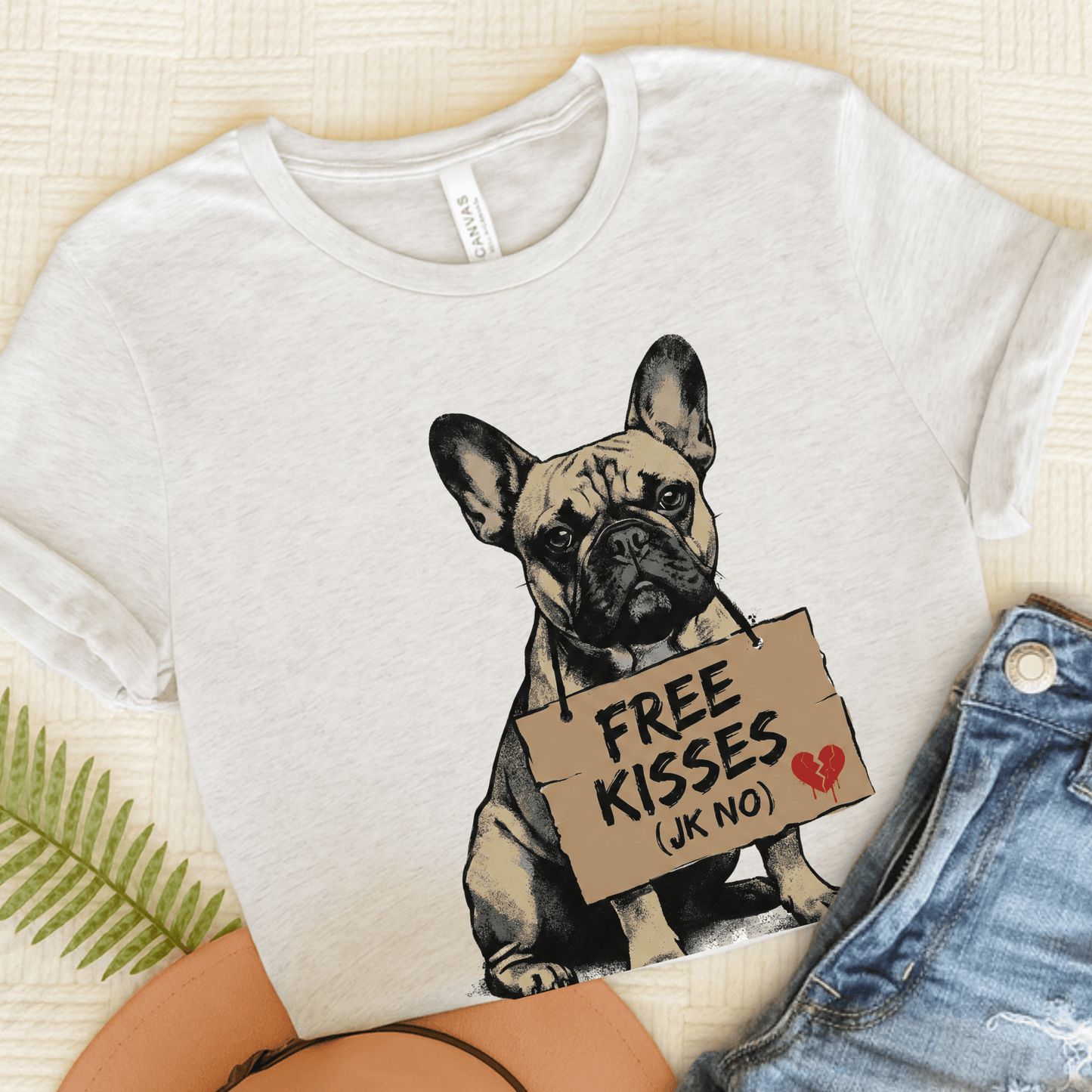 Fawn French Bulldog Free Kisses Unisex TShirt Ash