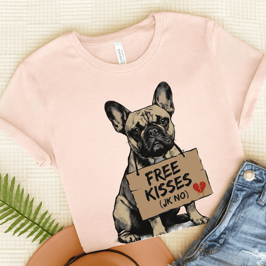 Fawn French Bulldog Free Kisses Unisex TShirt Soft Pink