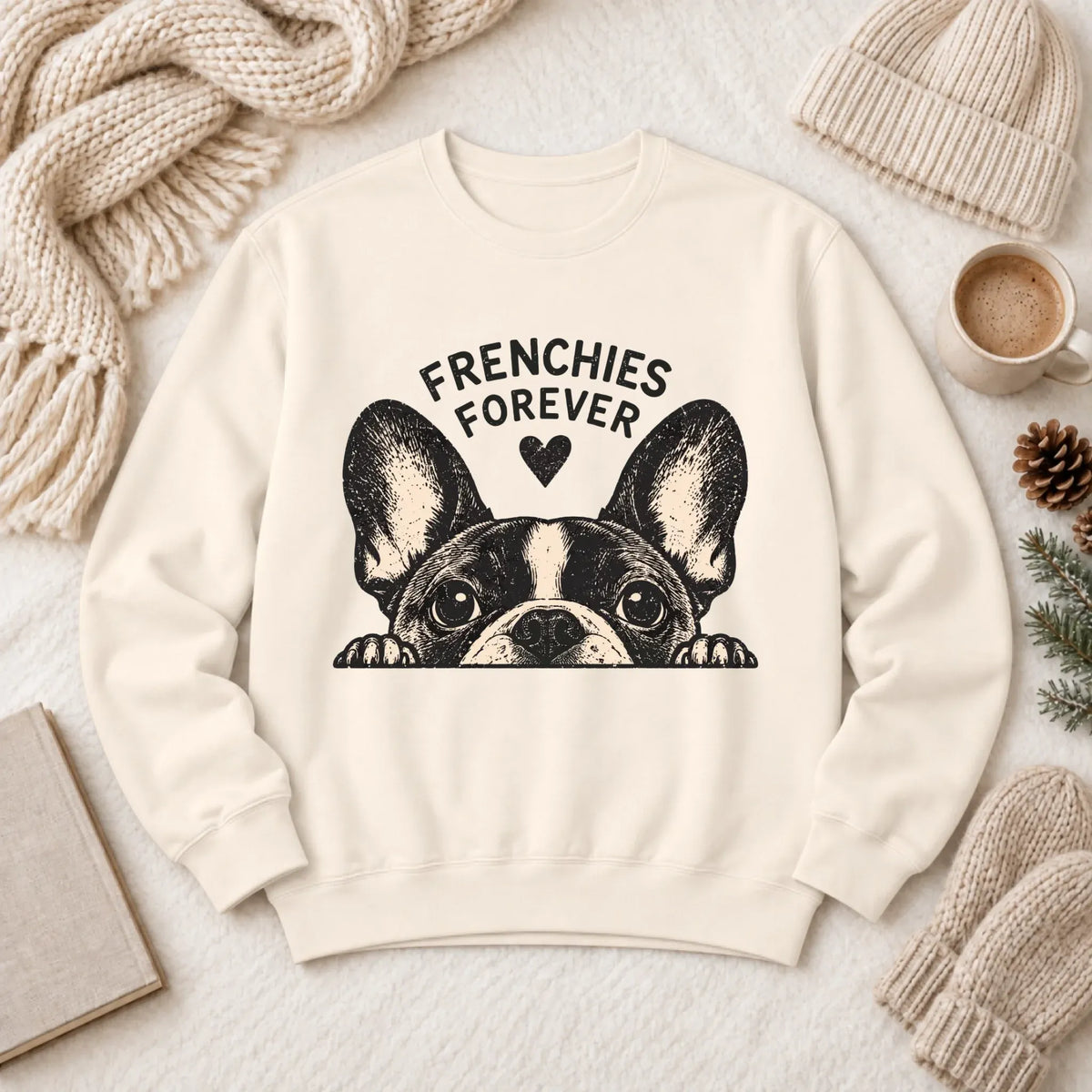 French Bulldog Frenchie Forever Love Unisex Sweatshirt Ivory