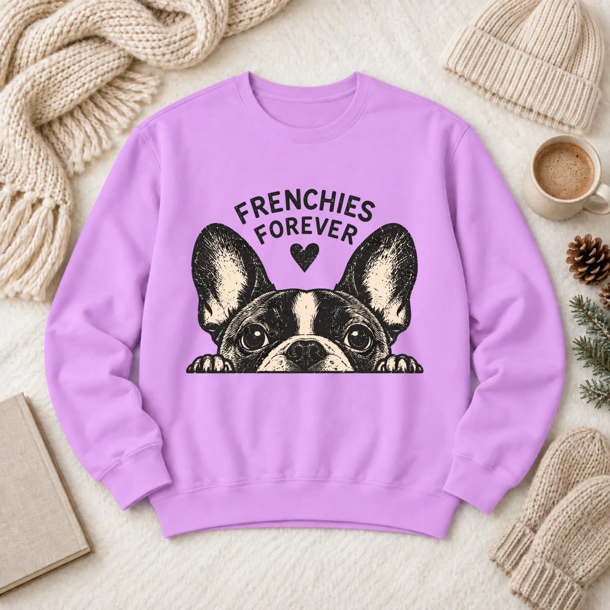 French Bulldog Frenchie Forever Love Unisex Sweatshirt Neon Violet