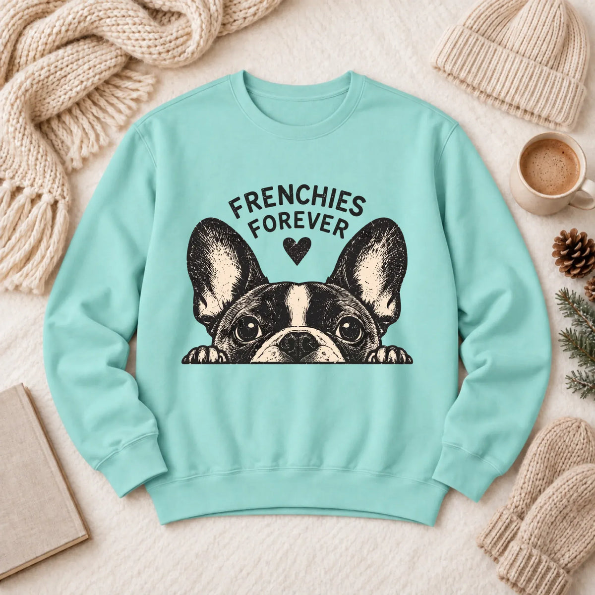French Bulldog Frenchie Forever Love Unisex Sweatshirt Chalky Mint