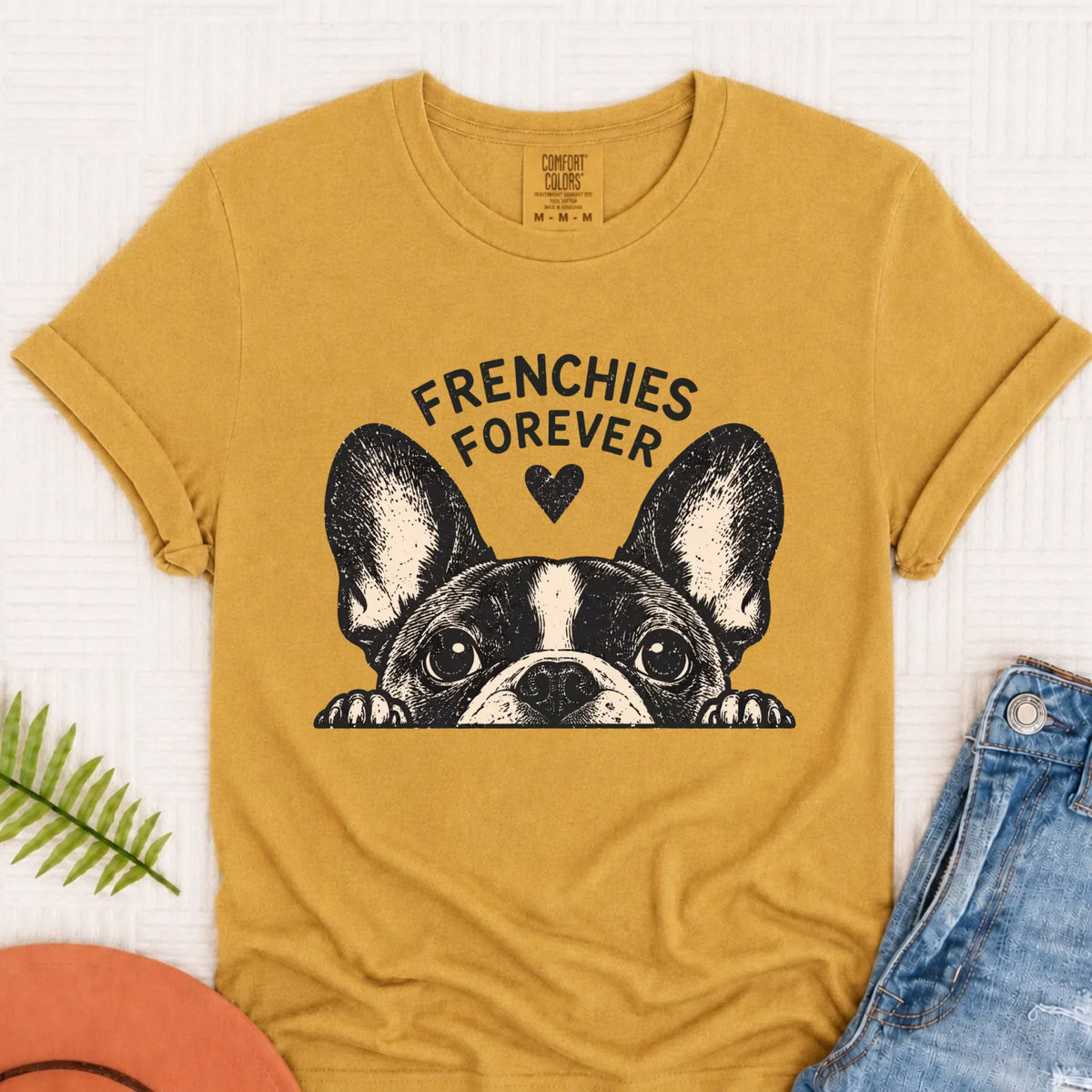 French Bulldog Frenchie Forever Love Unisex Tshirt Mustard
