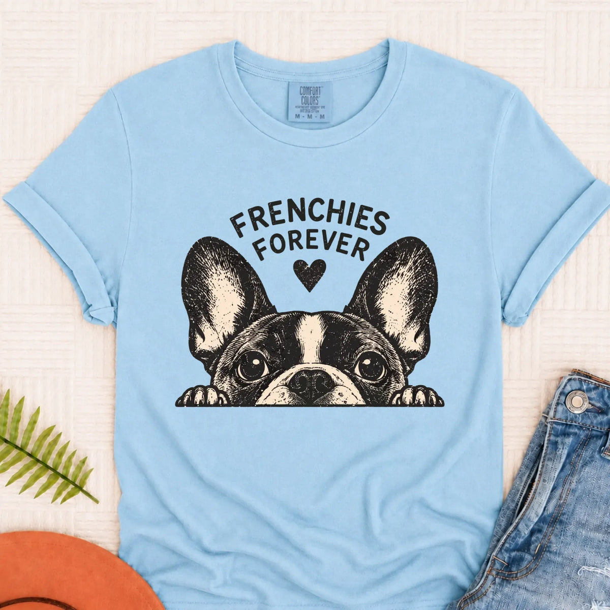 French Bulldog Frenchie Forever Love Unisex Tshirt Chambray
