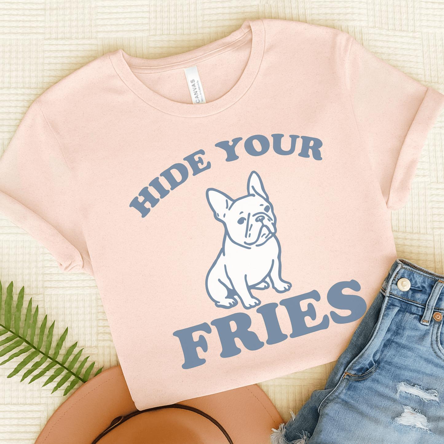French Bulldog Fries TShirt Soft Pink
