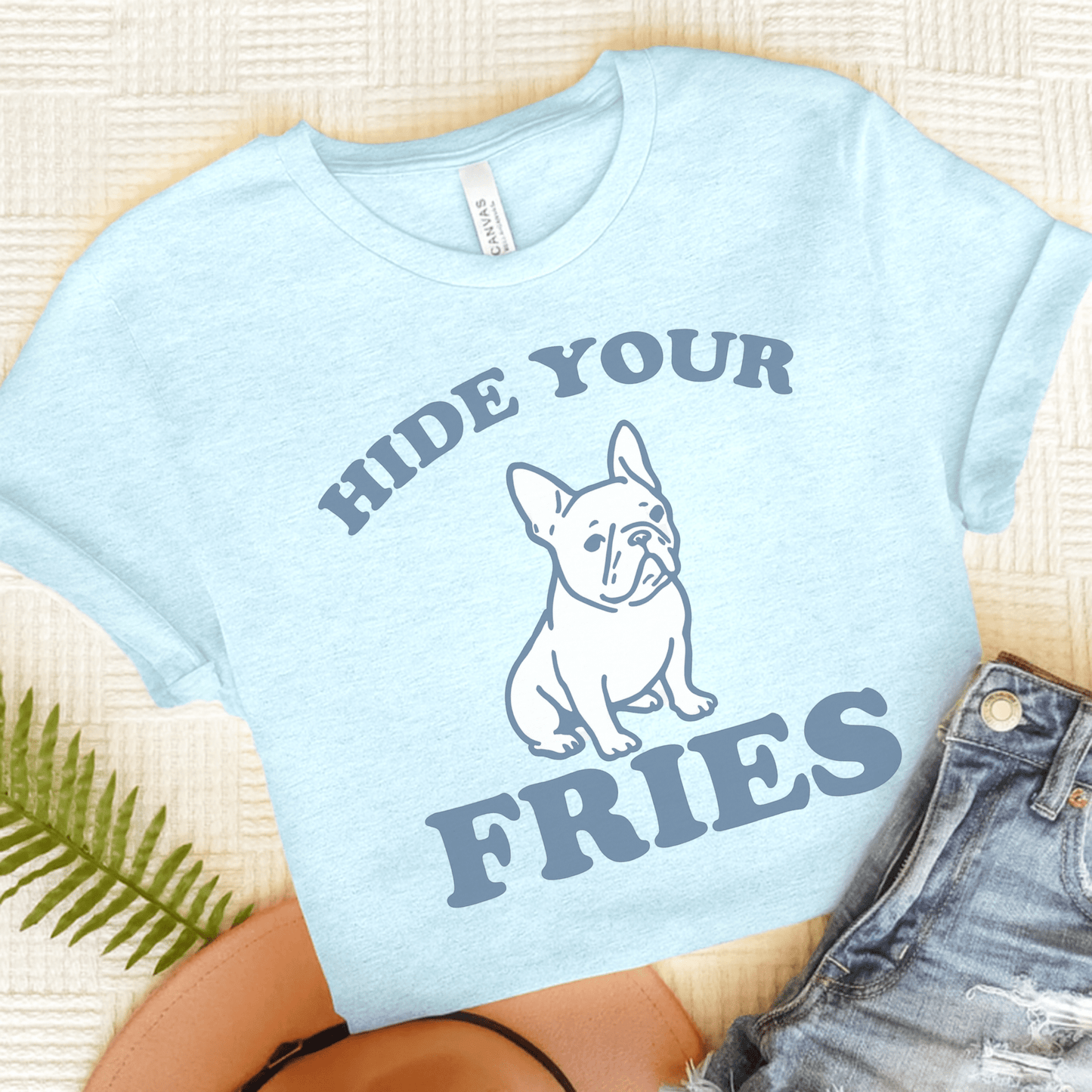 French Bulldog Fries TShirt Heather Ice Blue