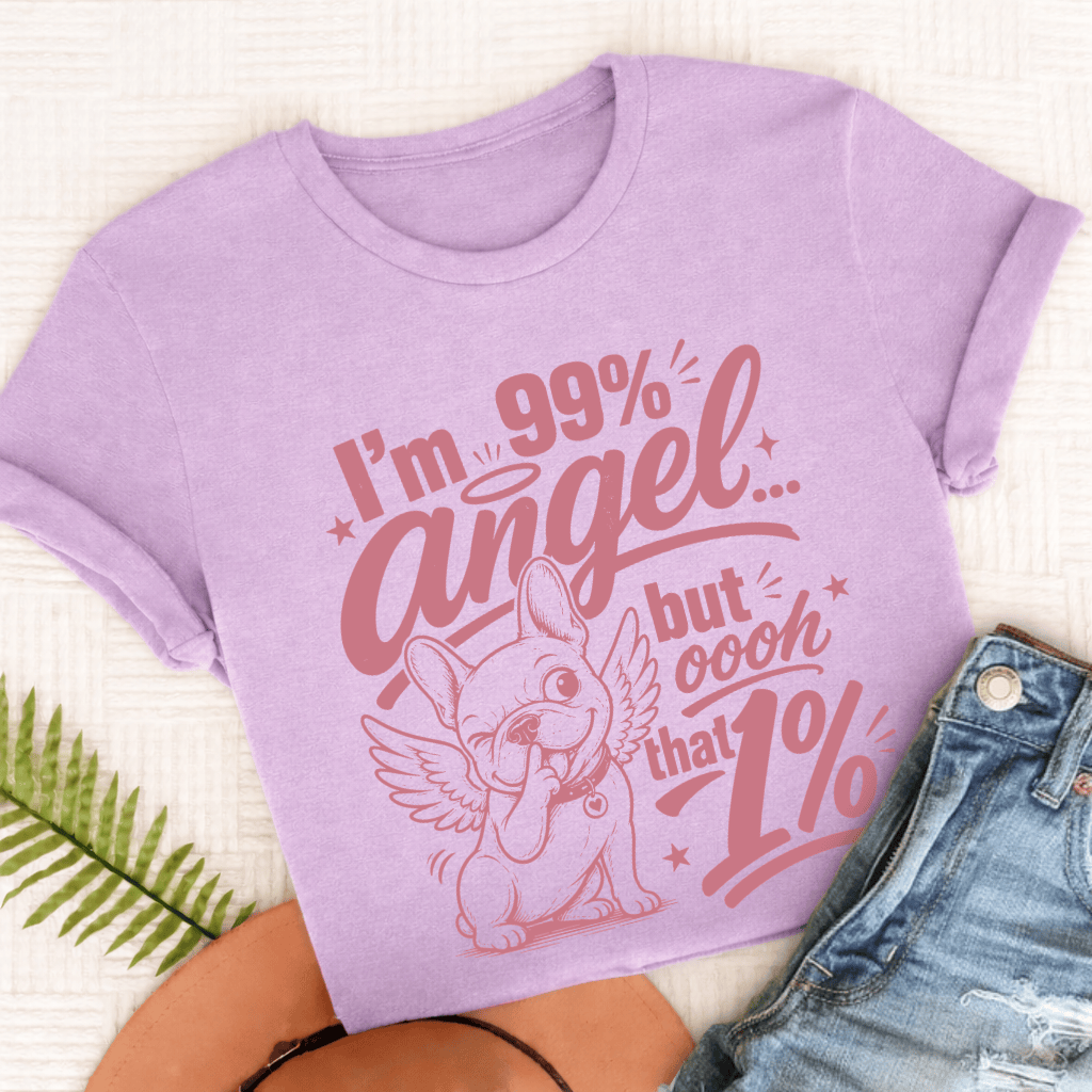 French Bulldog Funny Angel Unisex TShirt Orchid
