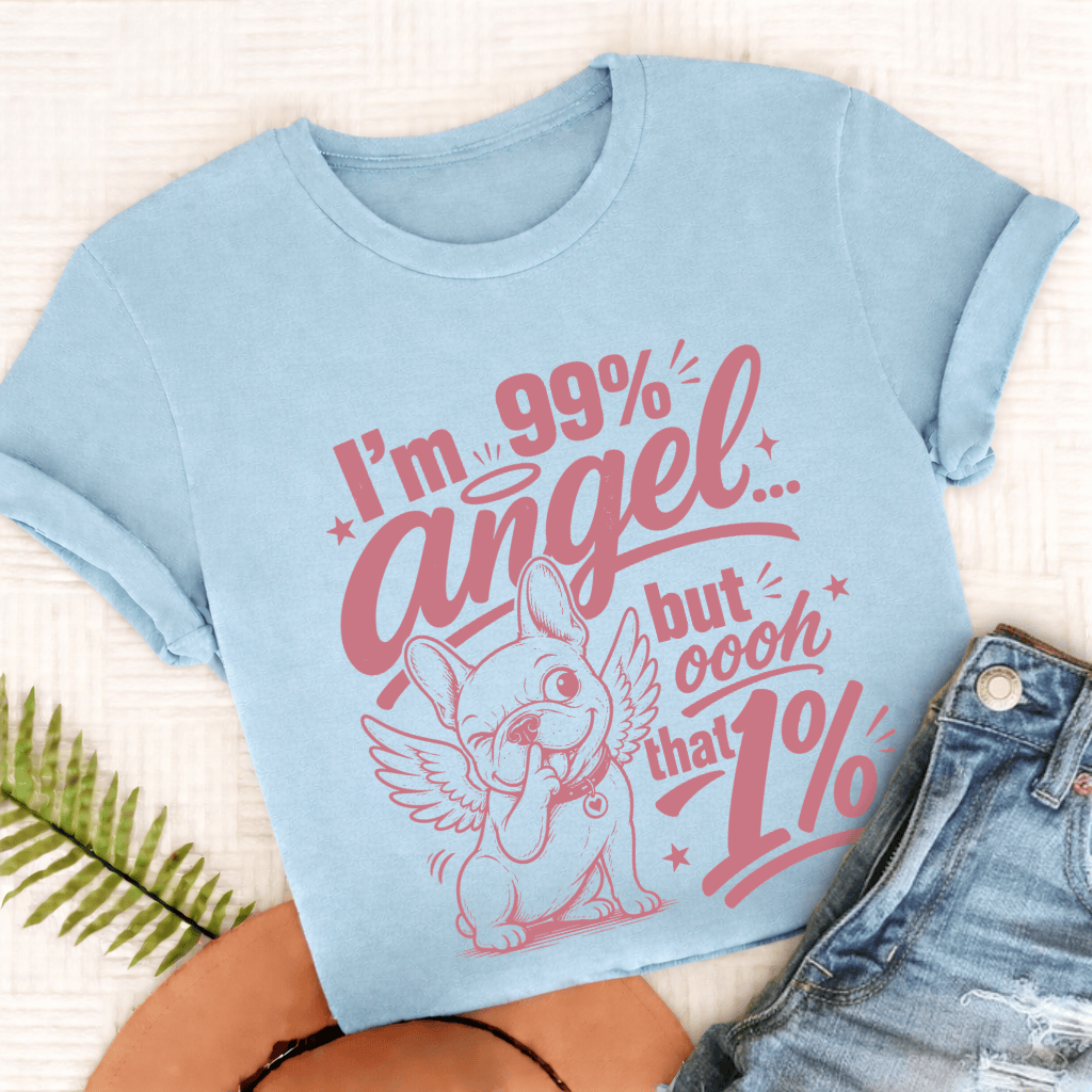French Bulldog Funny Angel Unisex TShirt Chambray