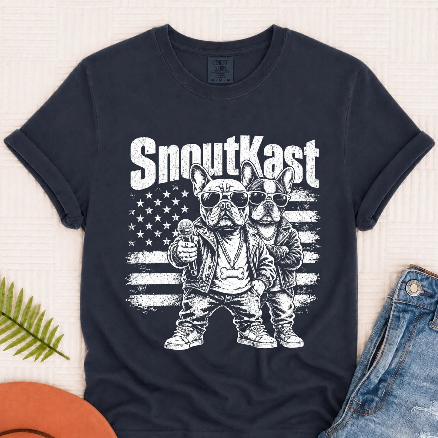 French Bulldog Funny Band Music Unisex Tshirt Navy