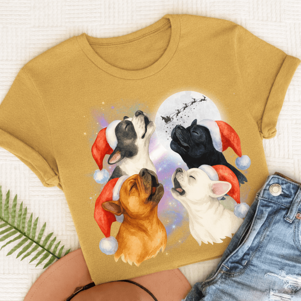 French Bulldog Funny Christmas Howliday Unisex TShirt Mustard