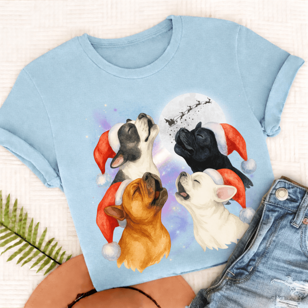 French Bulldog Funny Christmas Howliday Unisex TShirt Chambray