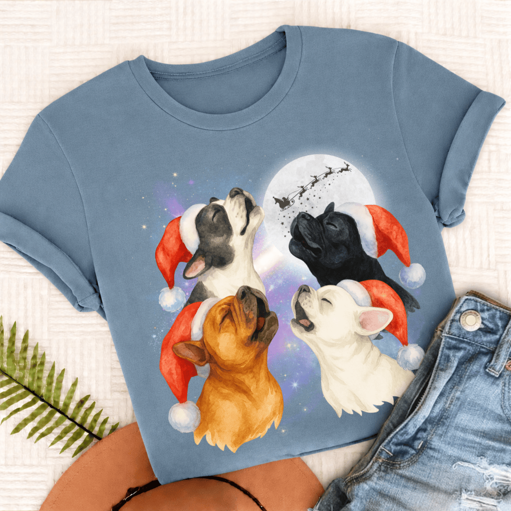 French Bulldog Funny Christmas Howliday Unisex TShirt Ice Blue