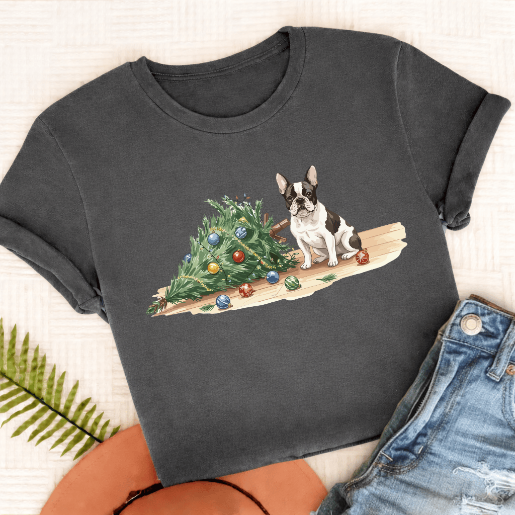 French Bulldog Funny Christmas Tree Unisex Tshirt Pepper