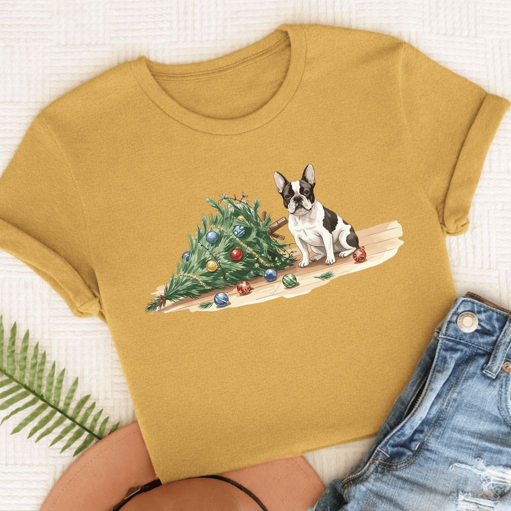 French Bulldog Funny Christmas Tree Unisex Tshirt Mustard
