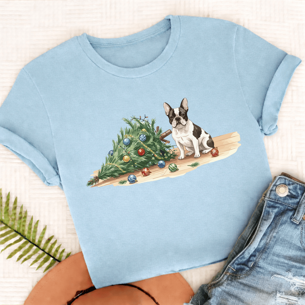 French Bulldog Funny Christmas Tree Unisex Tshirt Chambray