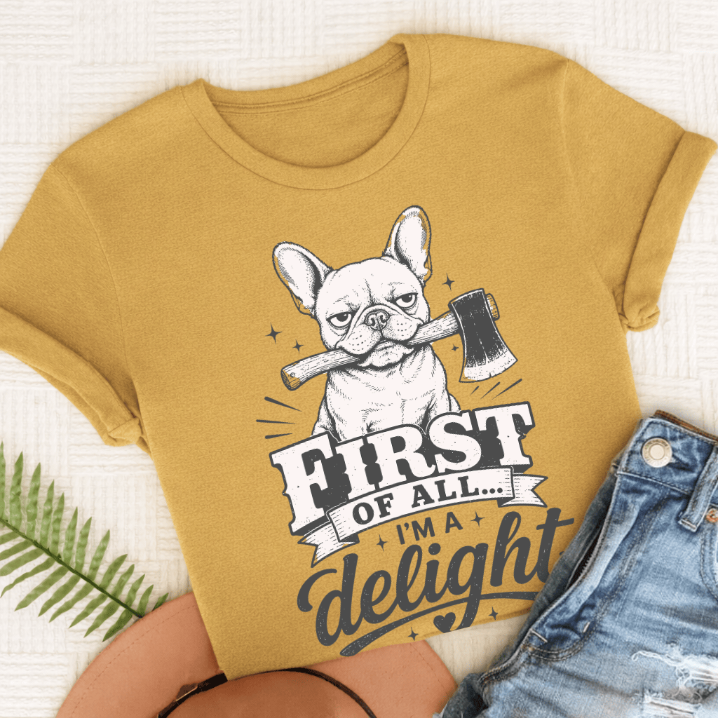 French Bulldog Funny Delight Unisex TShirt Mustard