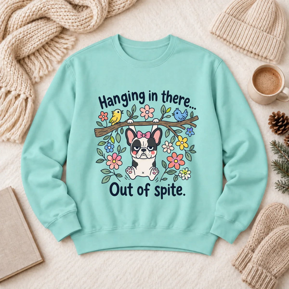 French Bulldog Funny Hang In There Unisex Sweatshirt Chalky Mint